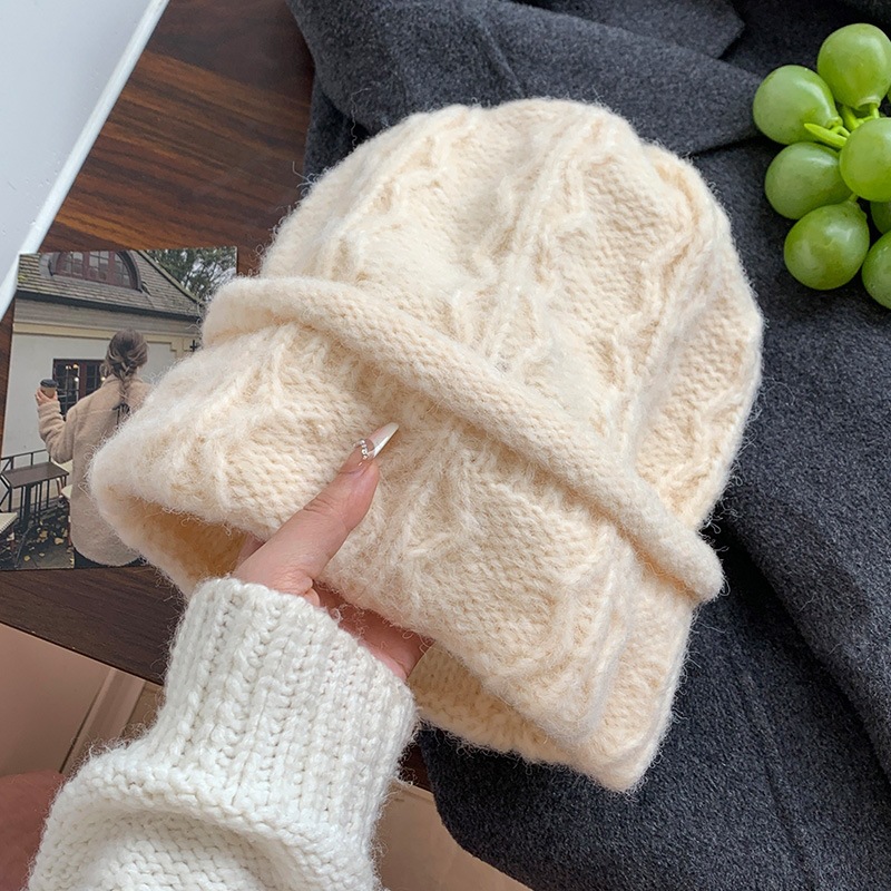 クリーム色のケーブルニットビーニー、女性用冬用暖かい厚手の折 - Beanie Cuffed Knit のレビューと価格